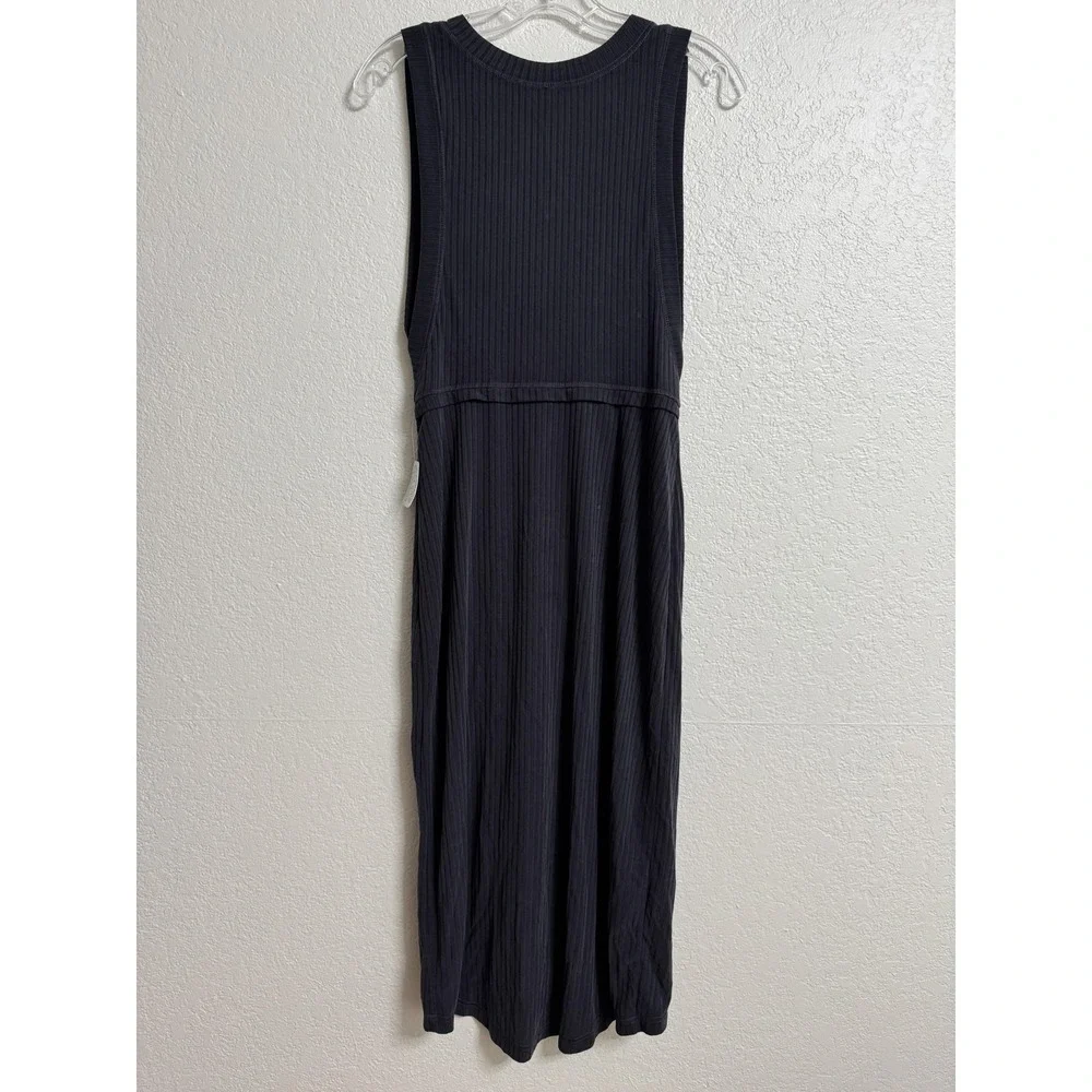 Free People Rising Sun Dress Small Black Ribbed Stretch Wrap V-Neck Front‎ Slit